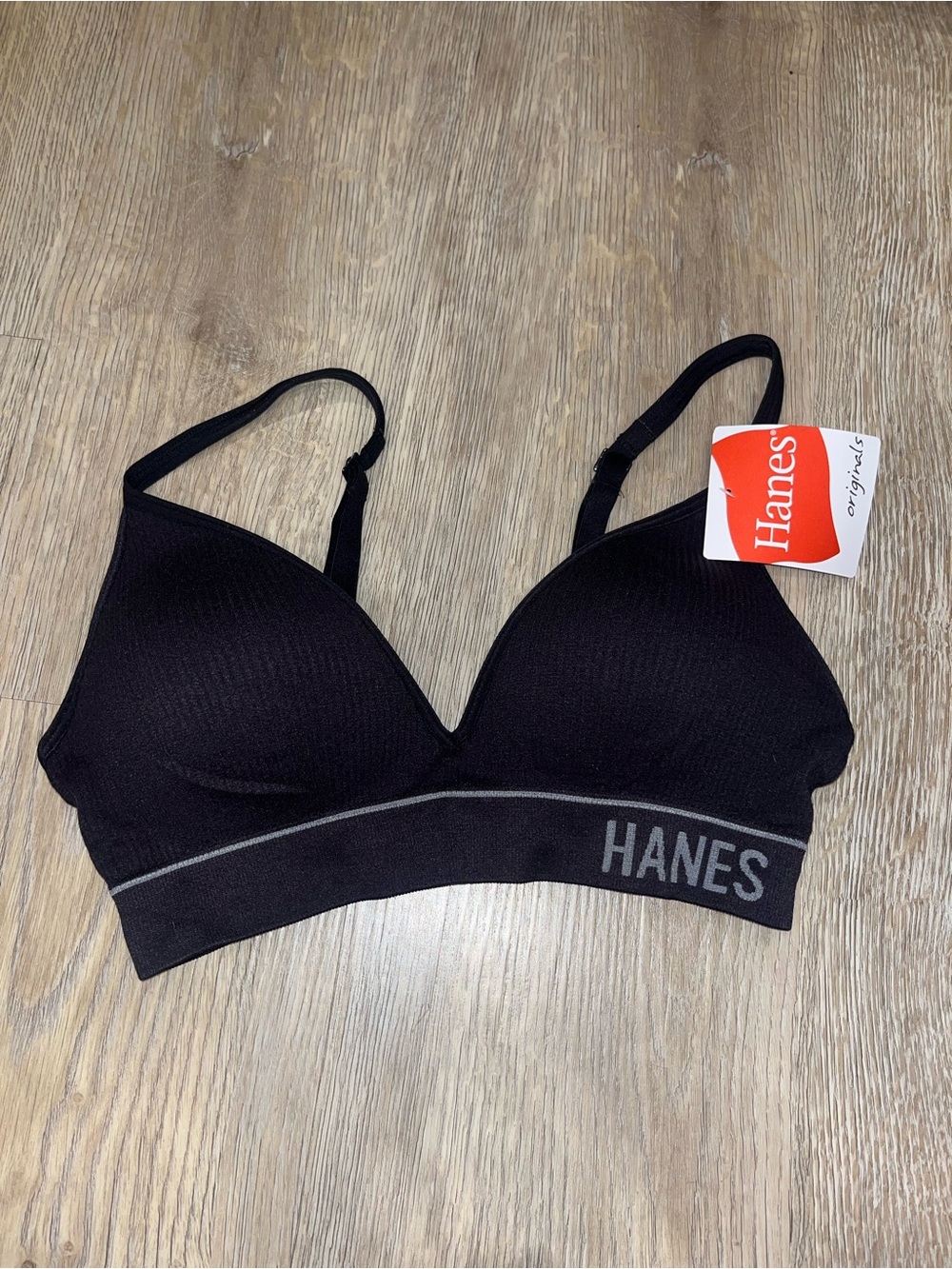 Hanes Black Wireless Seamless Logo Bralette
